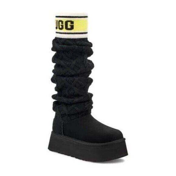 UGG Shoes - NEW UGG CLASSIC SWEATER LETTER KNIT SUEDE PLATFORM BOOTS BLACK SIZE US 9